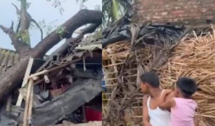 দশমীর বিকেলে সন্দেশখালিতে টর্নেডো, উড়ে গেল শত শত বাড়ির চাল, ৬ জন আহত