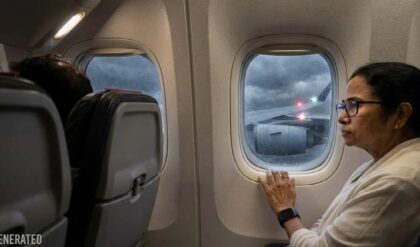 মৃত্যুভয় জয় করে ফিরলেন মমতা? প্রবল ঝড়ে তছনছ বিমানবন্দরের মঞ্চ, নিরাপদে অবতরণ মুখ্যমন্ত্রীর।