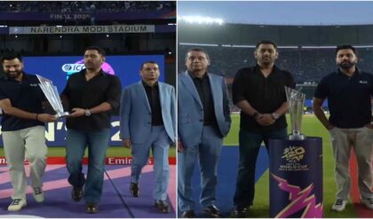 দুই ‘বিশ্বজয়ী’ এক ফ্রেমে! ধোনি-রোহিতের হাতে টি-টোয়েন্টি বিশ্বকাপের ট্রফি, স্টেডিয়ামে আবেগের সুনামি