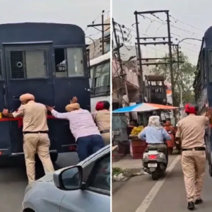 অমৃতসরে এলাহি কাণ্ড! মাঝরাস্তায় বিকল কয়েদি বোঝাই বাস, পুলিশের ‘ঠেলা’ দেখে হাসির রোল নেটপাড়ায়