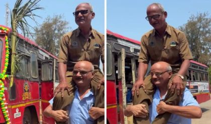 মহারাষ্ট্রের বাস ডিপোয় ‘শোলে’র দৃশ্য! অবসরের দিনে বন্ধুকে কাঁধে তুলে নিলেন চালক