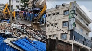 আমতলায় ভেঙে ফেলা হলো অভিষেকের কার্যালয়, জয় শ্রীরাম’ স্লোগান বিজেপি কর্মীদের!